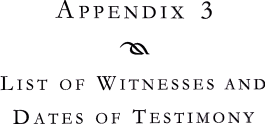 Appendix 3 - List of Witnesses and Dates of Testimony